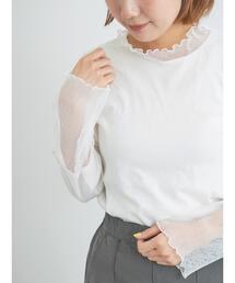 Samansa Mos2 | ドットチュール切り替えカットソー(Tシャツ/カットソー)