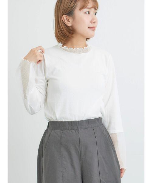 Samansa Mos2（サマンサ モスモス）の「ドットチュール切り替えカットソー（Tシャツ/カットソー・レディース・ブラック/グレー/オフホワイト・F）」の5枚目の写真