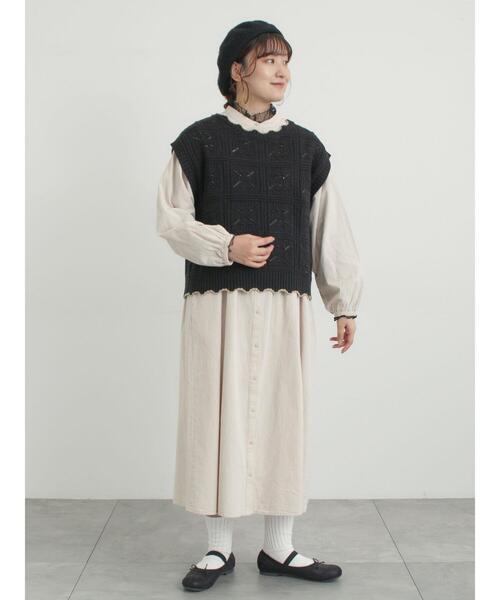 Samansa Mos2（サマンサ モスモス）の「ドットチュール切り替えカットソー（Tシャツ/カットソー・レディース・ブラック/グレー/オフホワイト・F）」の13枚目の写真