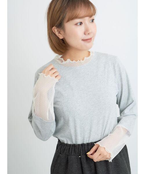 Samansa Mos2（サマンサ モスモス）の「ドットチュール切り替えカットソー（Tシャツ/カットソー・レディース・ブラック/グレー/オフホワイト・F）」の15枚目の写真