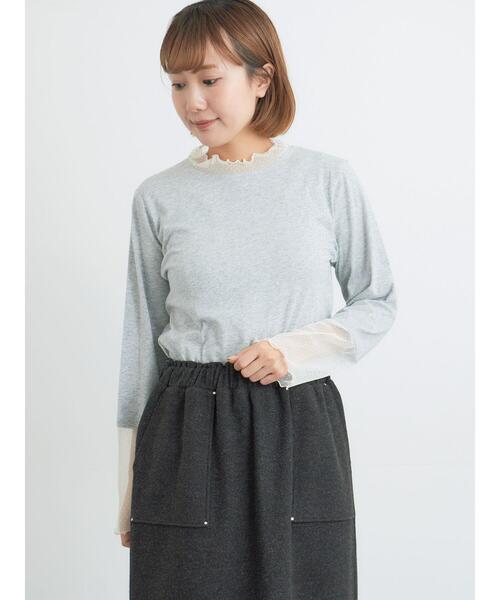 Samansa Mos2（サマンサ モスモス）の「ドットチュール切り替えカットソー（Tシャツ/カットソー・レディース・ブラック/グレー/オフホワイト・F）」の16枚目の写真