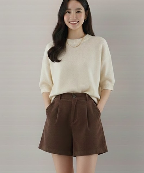 gossip!ロサンゼルス(ゴシップロサンゼルス)の「フロントタック コーデュロイショートパンツ(その他パンツ・レディース・ブラウン/ブラック・M/L)」の2枚目の写真