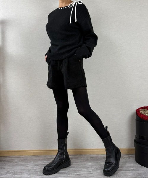 gossip!ロサンゼルス(ゴシップロサンゼルス)の「フロントタック コーデュロイショートパンツ(その他パンツ・レディース・ブラウン/ブラック・M/L)」の3枚目の写真