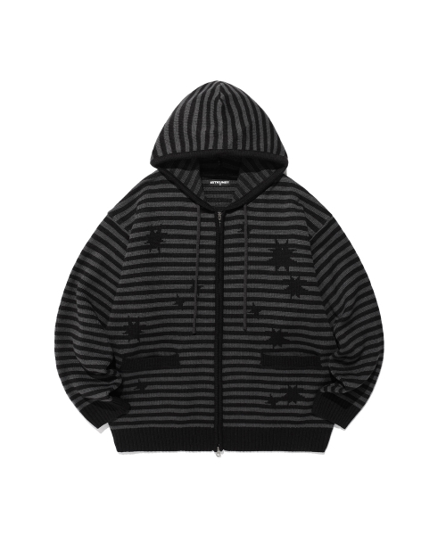 ISTKUNST(イストクンスト)の「STAR STRIPE KNIT HOOD ZIP UP_BLACK(IK2FFMK681A)(パーカー・レディース・ブラック・L/M/S)」の2枚目の写真