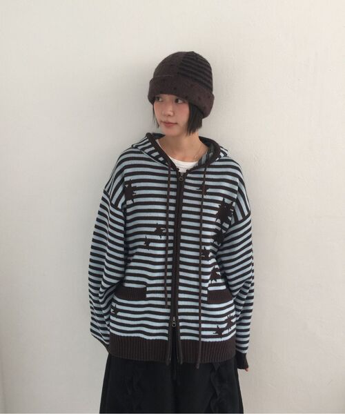 ISTKUNST(イストクンスト)の「STAR STRIPE KNIT HOOD ZIP UP_BLACK(IK2FFMK681A)(パーカー・レディース・ブラック・L/M/S)」の8枚目の写真