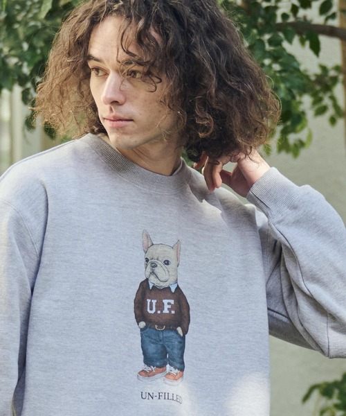 UN-FILLED（アンフィルド）の「msw1842- UF DOG CN SWEAT スウェット（フレンチブルドッグ）(SDUF-2605FBD)（スウェット・メンズ・グレー/ホワイト・XL/L/M）」の2枚目の写真