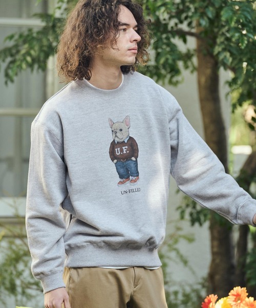 UN-FILLED（アンフィルド）の「msw1842- UF DOG CN SWEAT スウェット（フレンチブルドッグ）(SDUF-2605FBD)（スウェット・メンズ・グレー/ホワイト・XL/L/M）」の3枚目の写真