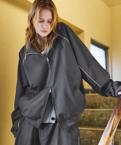 セットアップ対応】パイピングデザインダブルジップトラックジャケット