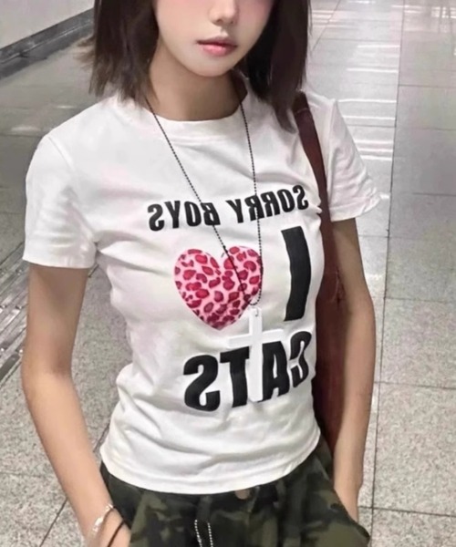 SHEPP（シープ）の「【26年春夏新作】半袖キャットプリントアソートTシャツ（Tシャツ/カットソー・レディース・C/D/E/A/B・M/L）」の2枚目の写真