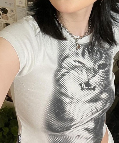 SHEPP（シープ）の「【26年春夏新作】半袖キャットプリントアソートTシャツ（Tシャツ/カットソー・レディース・C/D/E/A/B・M/L）」の18枚目の写真