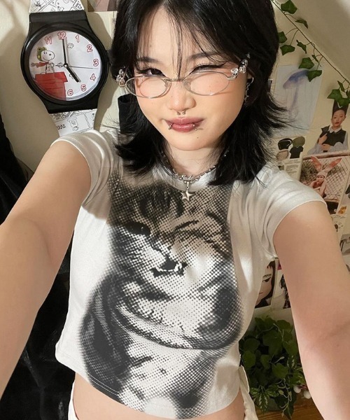SHEPP（シープ）の「【26年春夏新作】半袖キャットプリントアソートTシャツ（Tシャツ/カットソー・レディース・C/D/E/A/B・M/L）」の19枚目の写真