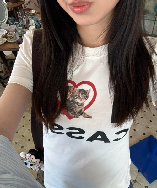 SHEPP（シープ）の「【26年春夏新作】半袖キャットプリントアソートTシャツ（Tシャツ/カットソー・レディース・C/D/E/A/B・M/L）」の11枚目の写真