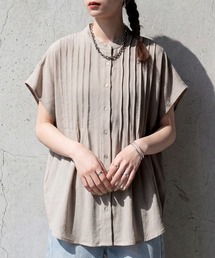 バンドカラー ピンタック シャツ