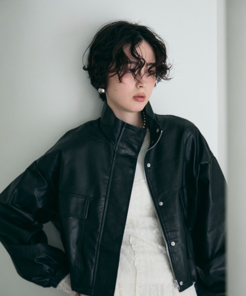 【引越限時SALE】 Treemingbird レザージャケットブルゾン セール】＜ユニセックス＞フェイクレザー 比翼 ビックポケットブルゾン