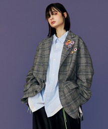 SeeSew（シーソー）の「【UNISEX】GRUNGE CHECK TAILORED JACKET with BADGE/グランジチェックテーラードジャケット缶バッジ付（テーラードジャケット）」