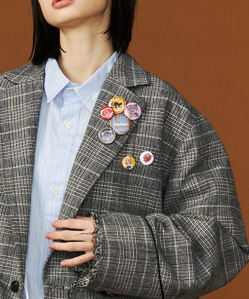 UNISEX】GRUNGE CHECK TAILORED JACKET with BADGE/グランジチェック 
