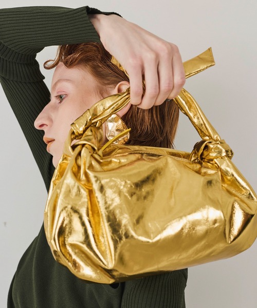 METALLIC KNOT LEATHER BAG