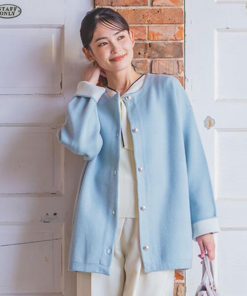 ITS'DEMO（イッツデモ）の「【手洗い可】Wフェイスニットコーディガン（カーディガン/ボレロ・レディース・サックスブルー/ライトグレー/ネイビー/アイボリー・00）」の16枚目の写真