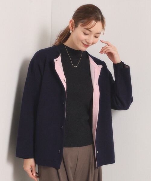 ITS'DEMO（イッツデモ）の「【手洗い可】Wフェイスニットコーディガン（カーディガン/ボレロ・レディース・サックスブルー/ライトグレー/ネイビー/アイボリー・00）」の5枚目の写真