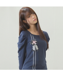 EL ROSETTE SHIRRING TEE(NAVY)