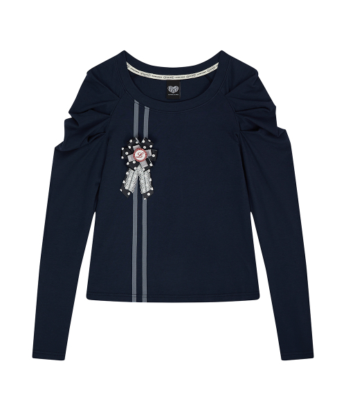 LUVISTRUE（ラヴイズトゥルー）の「EL ROSETTE SHIRRING TEE(NAVY)（Tシャツ/カットソー・レディース・その他・FREE）」の2枚目の写真
