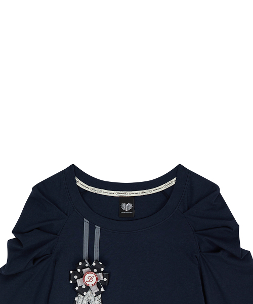 LUVISTRUE（ラヴイズトゥルー）の「EL ROSETTE SHIRRING TEE(NAVY)（Tシャツ/カットソー・レディース・その他・FREE）」の4枚目の写真