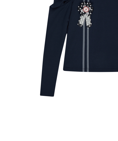 LUVISTRUE（ラヴイズトゥルー）の「EL ROSETTE SHIRRING TEE(NAVY)（Tシャツ/カットソー・レディース・その他・FREE）」の5枚目の写真