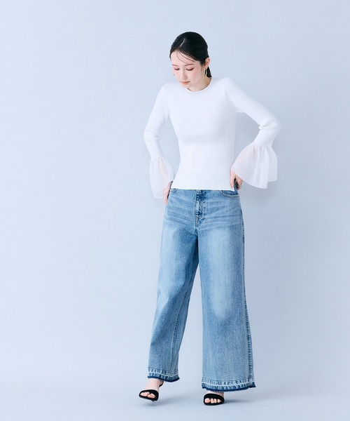 Audie a Muses（オーディアミューズ）の「袖口シアーラッフルリブニット（ニット/セーター・レディース・オフホワイト/ブラック・38/42）」の8枚目の写真