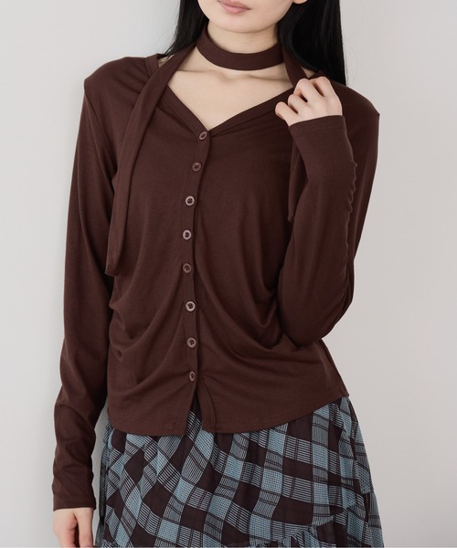Siel(シエル)の「ネックタイカットソー(Tシャツ/カットソー・レディース・ブラウン/グレー/ホワイト/ブラック・FREE)」の4枚目の写真