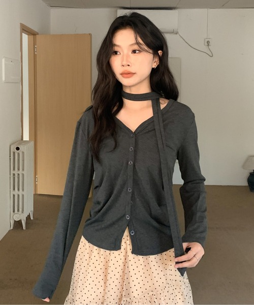 Siel(シエル)の「ネックタイカットソー(Tシャツ/カットソー・レディース・ブラウン/グレー/ホワイト/ブラック・FREE)」の19枚目の写真