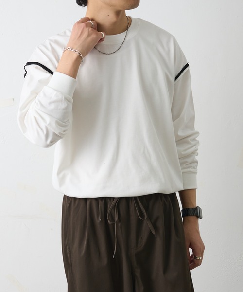 COLONY 2139(コロニートゥーワンスリーナイン)の「カットオフ配色長袖クルーネック(Tシャツ/カットソー・メンズ・ブラック/ホワイト・MEDIUM/LARGE)」の2枚目の写真