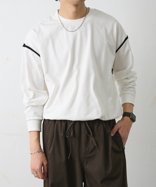 COLONY 2139(コロニートゥーワンスリーナイン)の「カットオフ配色長袖クルーネック(Tシャツ/カットソー・メンズ・ブラック/ホワイト・MEDIUM/LARGE)」の3枚目の写真