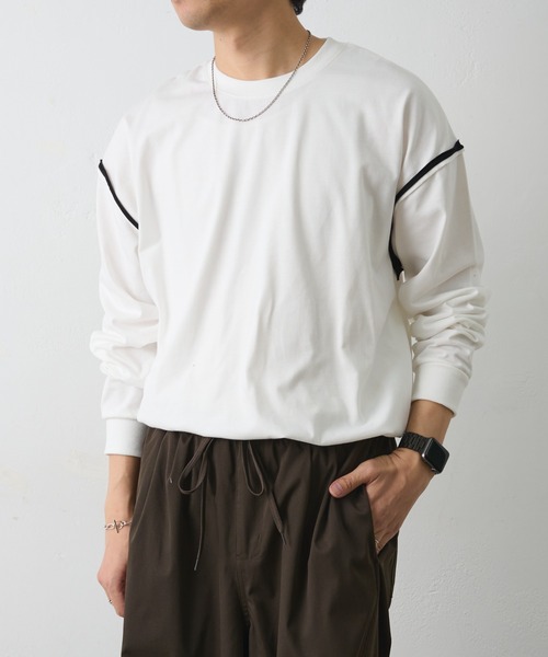COLONY 2139(コロニートゥーワンスリーナイン)の「カットオフ配色長袖クルーネック(Tシャツ/カットソー・メンズ・ブラック/ホワイト・MEDIUM/LARGE)」の4枚目の写真