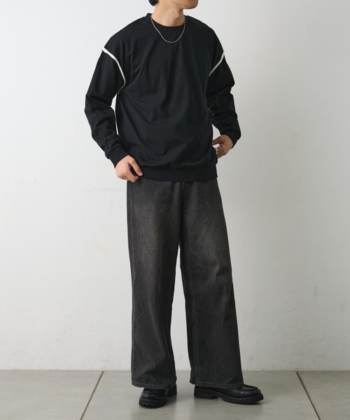 COLONY 2139(コロニートゥーワンスリーナイン)の「カットオフ配色長袖クルーネック(Tシャツ/カットソー・メンズ・ブラック/ホワイト・MEDIUM/LARGE)」の18枚目の写真