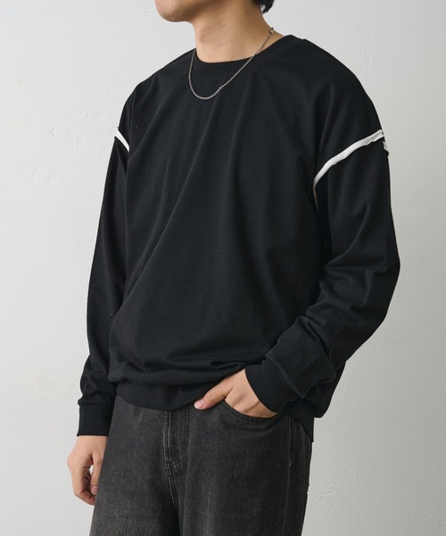 COLONY 2139(コロニートゥーワンスリーナイン)の「カットオフ配色長袖クルーネック(Tシャツ/カットソー・メンズ・ブラック/ホワイト・MEDIUM/LARGE)」の12枚目の写真