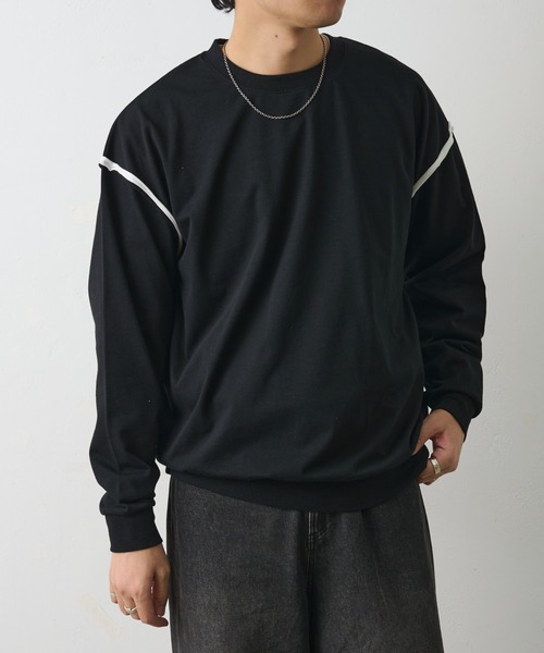 COLONY 2139(コロニートゥーワンスリーナイン)の「カットオフ配色長袖クルーネック(Tシャツ/カットソー・メンズ・ブラック/ホワイト・MEDIUM/LARGE)」の14枚目の写真