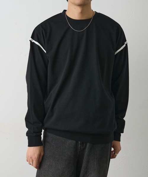 COLONY 2139(コロニートゥーワンスリーナイン)の「カットオフ配色長袖クルーネック(Tシャツ/カットソー・メンズ・ブラック/ホワイト・MEDIUM/LARGE)」の11枚目の写真