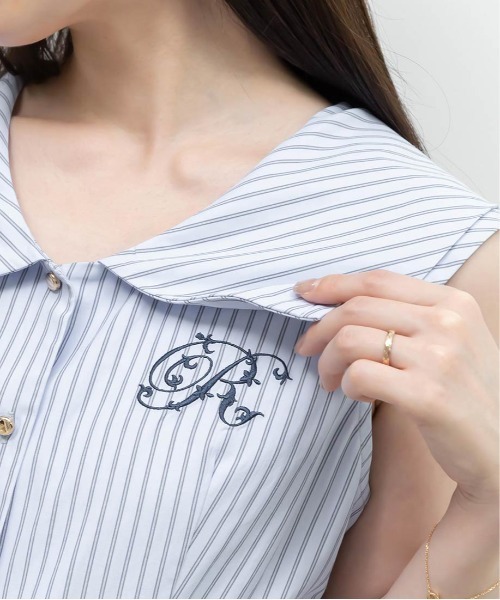 RANDA(ランダ)の「ロゴ刺繍シャツティアードワンピース(シャツワンピース・レディース・ブルー/ベージュ・0/1)」の4枚目の写真