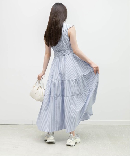 RANDA(ランダ)の「ロゴ刺繍シャツティアードワンピース(シャツワンピース・レディース・ブルー/ベージュ・0/1)」の7枚目の写真