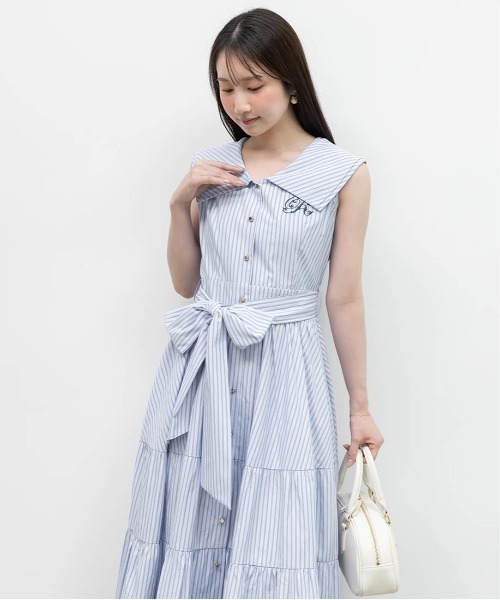 RANDA(ランダ)の「ロゴ刺繍シャツティアードワンピース(シャツワンピース・レディース・ブルー/ベージュ・0/1)」の8枚目の写真