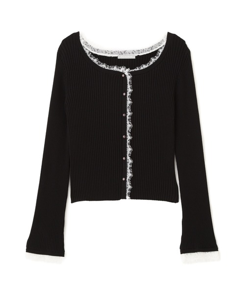 JILL by JILL STUART(ジルバイジルスチュアート)の「レーストリミングリブニット(ニット/セーター・レディース・ピンク/ブラック/グレー・FREE)」の5枚目の写真