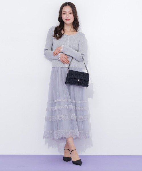 JILL by JILL STUART(ジルバイジルスチュアート)の「レーストリミングリブニット(ニット/セーター・レディース・ピンク/ブラック/グレー・FREE)」の4枚目の写真