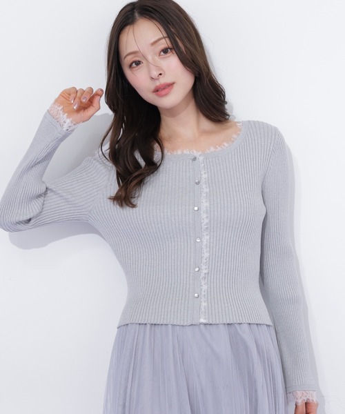 JILL by JILL STUART(ジルバイジルスチュアート)の「レーストリミングリブニット(ニット/セーター・レディース・ピンク/ブラック/グレー・FREE)」の17枚目の写真