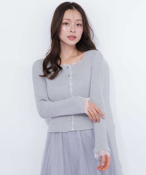 JILL by JILL STUART(ジルバイジルスチュアート)の「レーストリミングリブニット(ニット/セーター・レディース・ピンク/ブラック/グレー・FREE)」の16枚目の写真