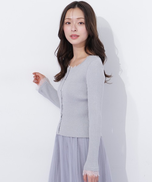 JILL by JILL STUART(ジルバイジルスチュアート)の「レーストリミングリブニット(ニット/セーター・レディース・ピンク/ブラック/グレー・FREE)」の19枚目の写真