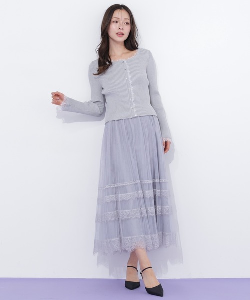 JILL by JILL STUART(ジルバイジルスチュアート)の「レーストリミングリブニット(ニット/セーター・レディース・ピンク/ブラック/グレー・FREE)」の21枚目の写真