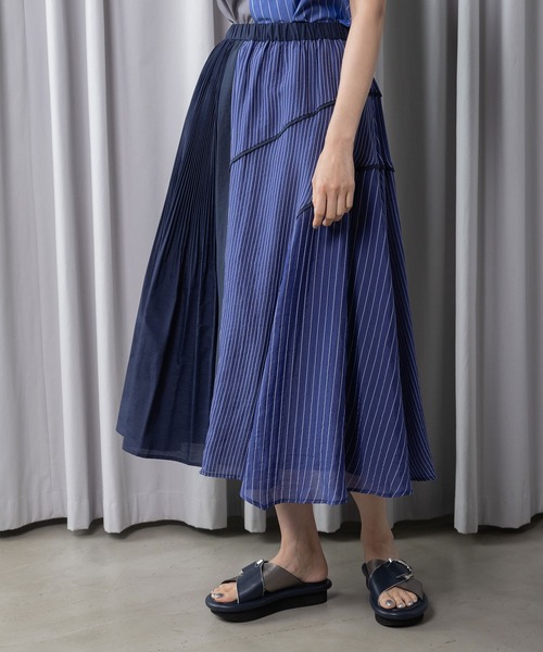 MARECHAL TERRE（マルシャルテル）の「切替えプリーツスカート（スカート・レディース・イエロー/ブラック/オフホワイト/ネイビー・MEDIUM）」の3枚目の写真