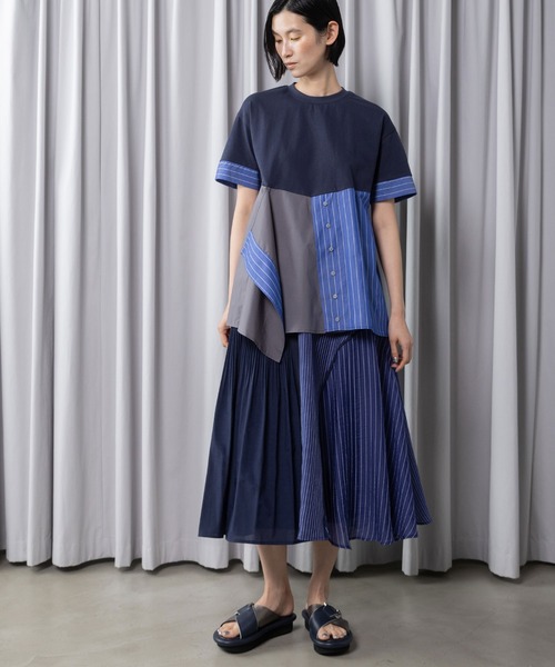 MARECHAL TERRE（マルシャルテル）の「切替えプリーツスカート（スカート・レディース・イエロー/ブラック/オフホワイト/ネイビー・MEDIUM）」の14枚目の写真