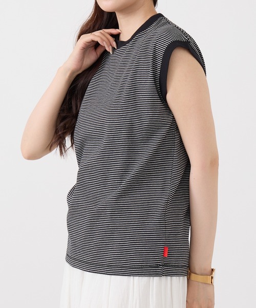 Healthknit(ヘルスニット)の「【Healthknit】26SS Nallow Border Jersey Crewneck Sleeveless 51016(Tシャツ/カットソー・レディース・ブラック系1/アイボリー系1/アイボリー系2・FREE)」の2枚目の写真