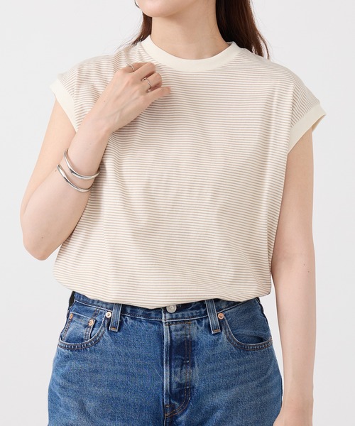 Healthknit(ヘルスニット)の「【Healthknit】26SS Nallow Border Jersey Crewneck Sleeveless 51016(Tシャツ/カットソー・レディース・ブラック系1/アイボリー系1/アイボリー系2・FREE)」の1枚目の写真